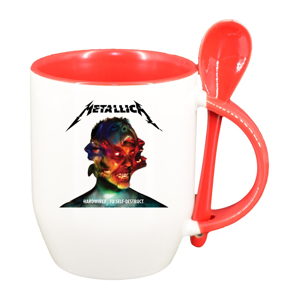 Cana Metallica cu lingurita, interior rosu, 330ml, D1446