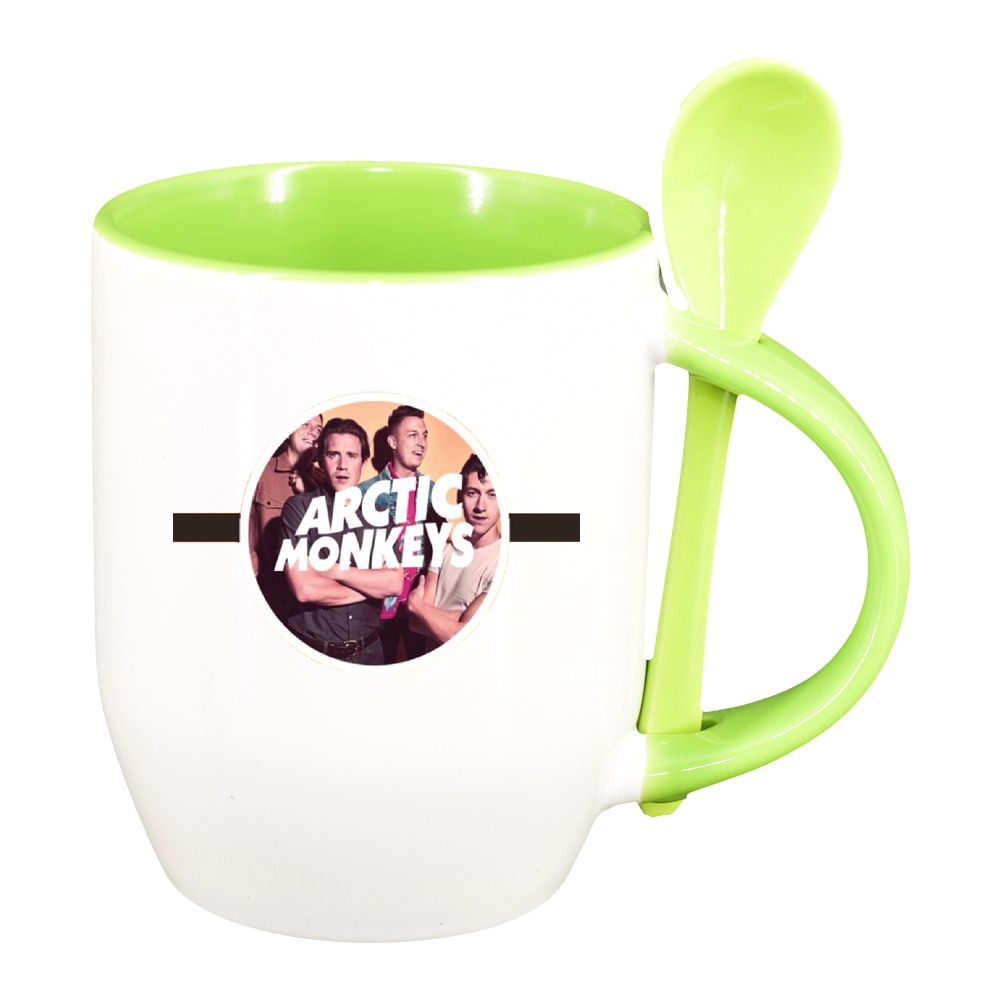Cana Arctic Monkeys cu lingurita, interior verde deschis, 330ml, D1449
