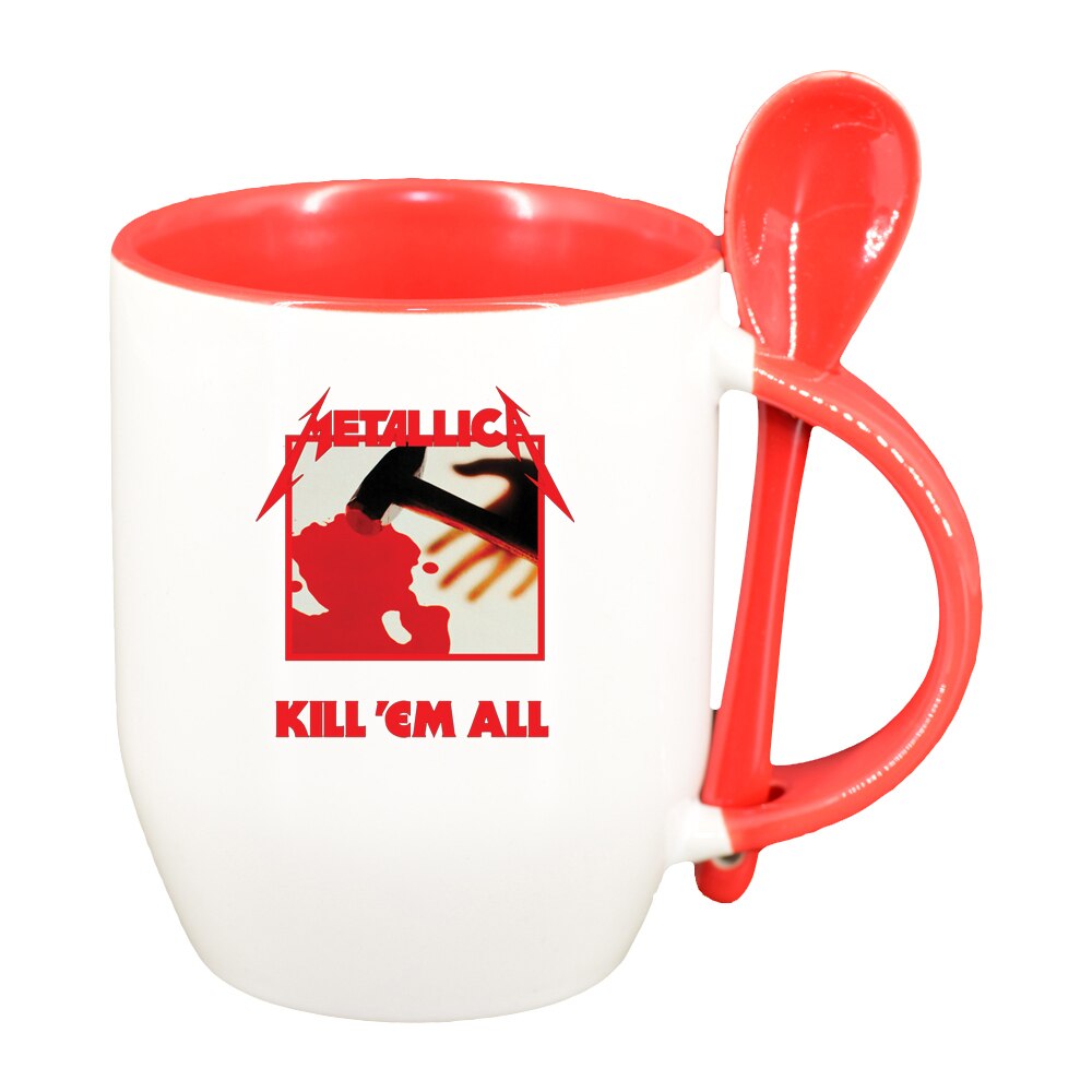 Cana Metallica cu lingurita, interior rosu, 330ml, D1445