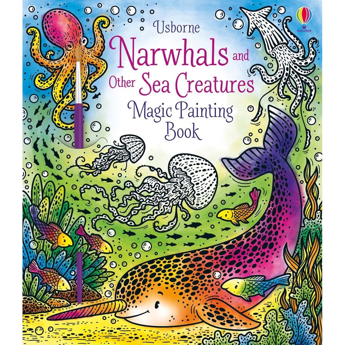 Carte magica de pictat cu apa, Magic Painting Narwhals and Other Sea Creatures