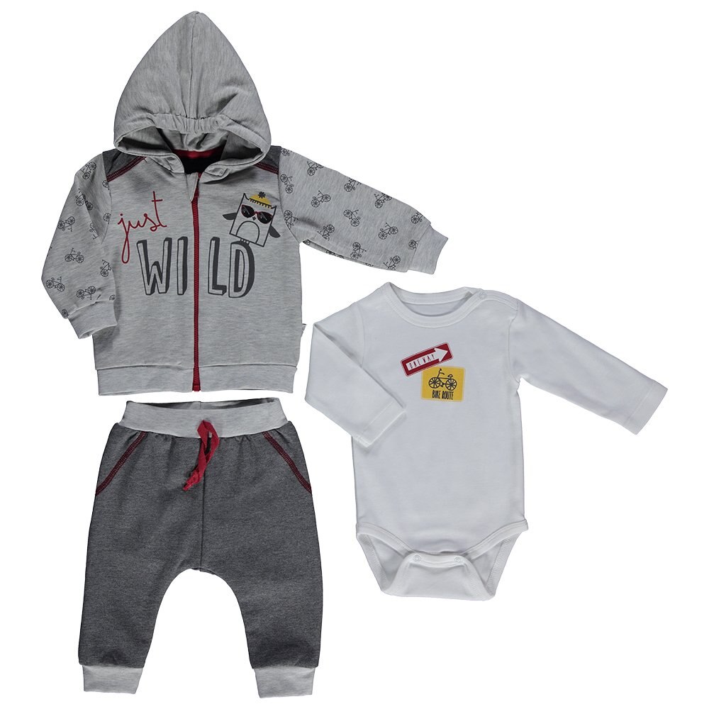 Set 3 piese, bumbac, Bebetto, Good Rider, Gri