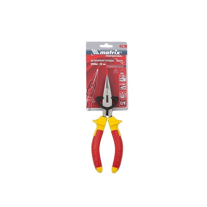 Клещи с удължени полукръгли прави челюсти Insulated, MTX PROFESSIONAL, 160 mm, двукомп. дръжки