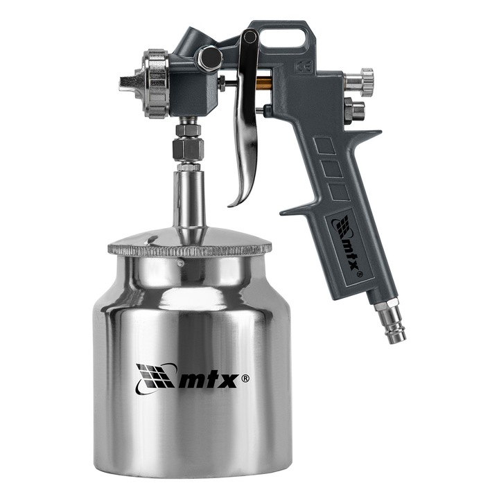 Pistol pneumatic pentru vopsit, rezervor-part. de jos, V=0,75 L, diametru duze 1.2, 1.5 si 1.8 mm, MTX
