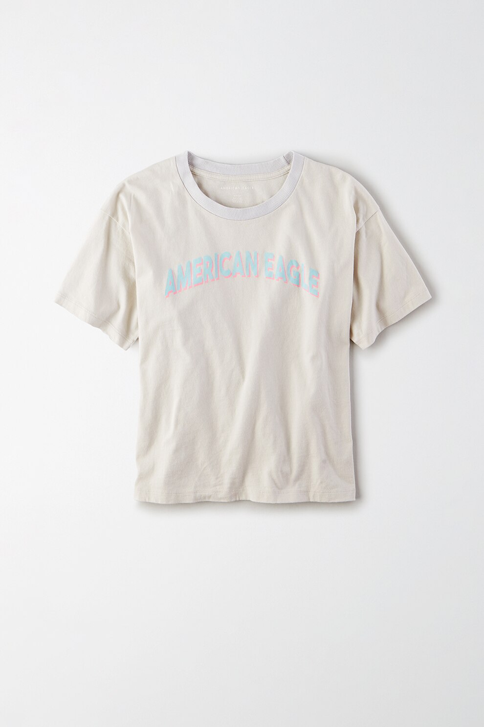 American Eagle, Tricou cu decolteu la baza gatului si imprimeu logo, Gri deschis