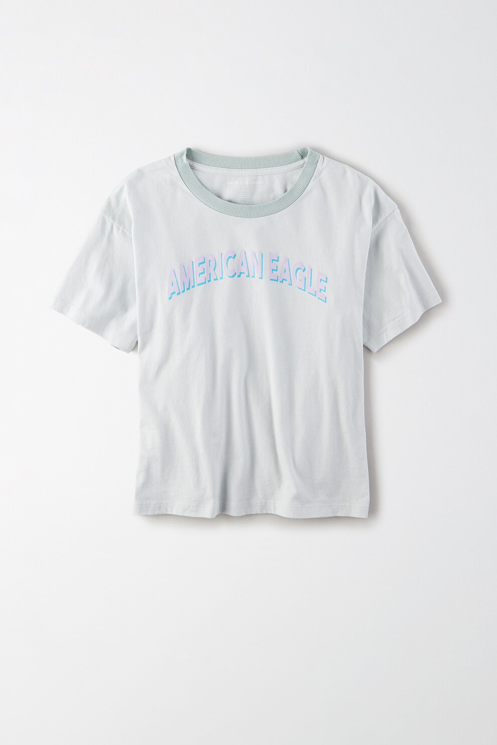 American Eagle, Tricou cu decolteu la baza gatului si imprimeu logo, Albastru deschis