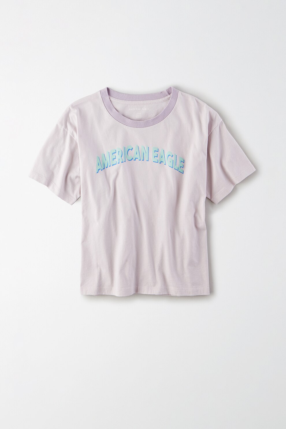 American Eagle, Tricou cu decolteu la baza gatului si imprimeu logo, Liliac