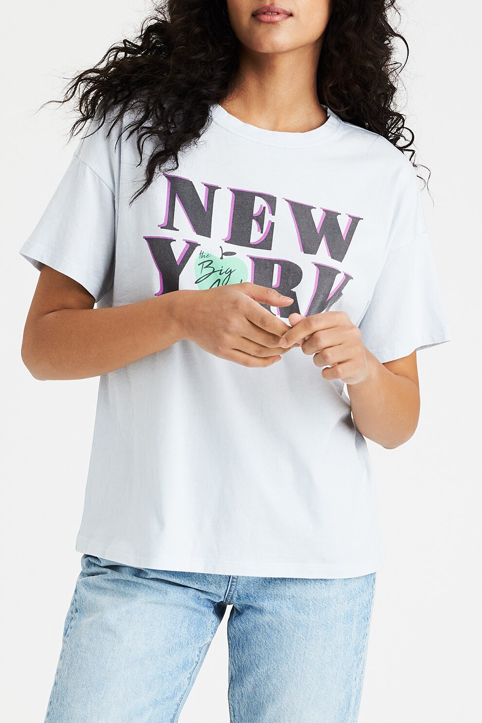 American Eagle, Tricou cu decolteu la baza gatului si maneci cazute, Albastru deschis