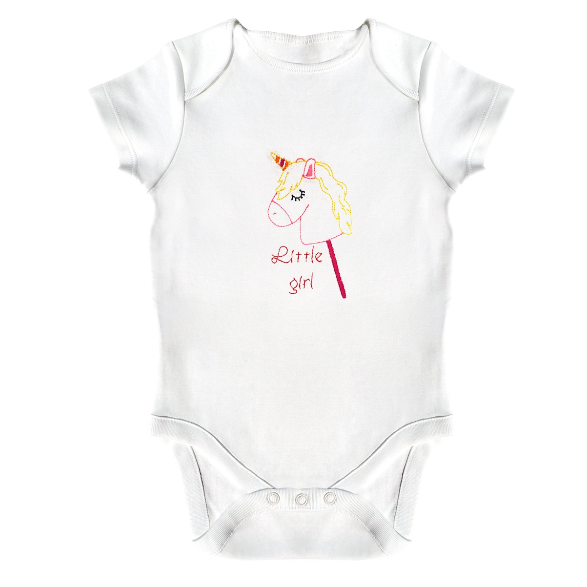 Body bebe, LWS, bumbac organic, brodat, model fetita ponei, Alb