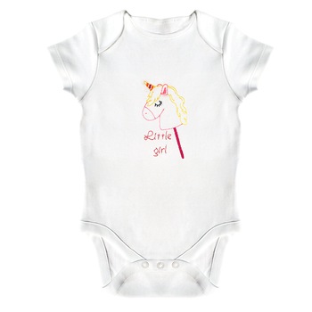 Body bebe, LWS, bumbac organic, brodat, model fetita ponei, Alb Body bebe, LWS, bumbac organic, brodat, model fetita ponei, Alb