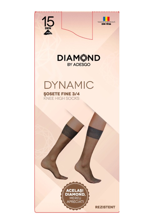Sosete dynamic, Diamond by Adesgo, lycra, 15 DEN, negru, 3/4
