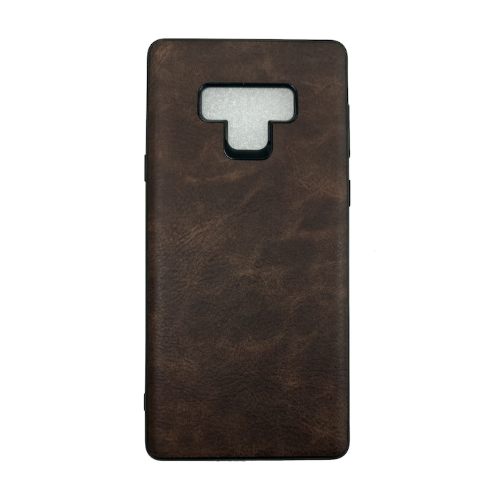 Husa compatibila cu Samsung Galaxy Note 9, calitate superioara, imitatie piele, Maro