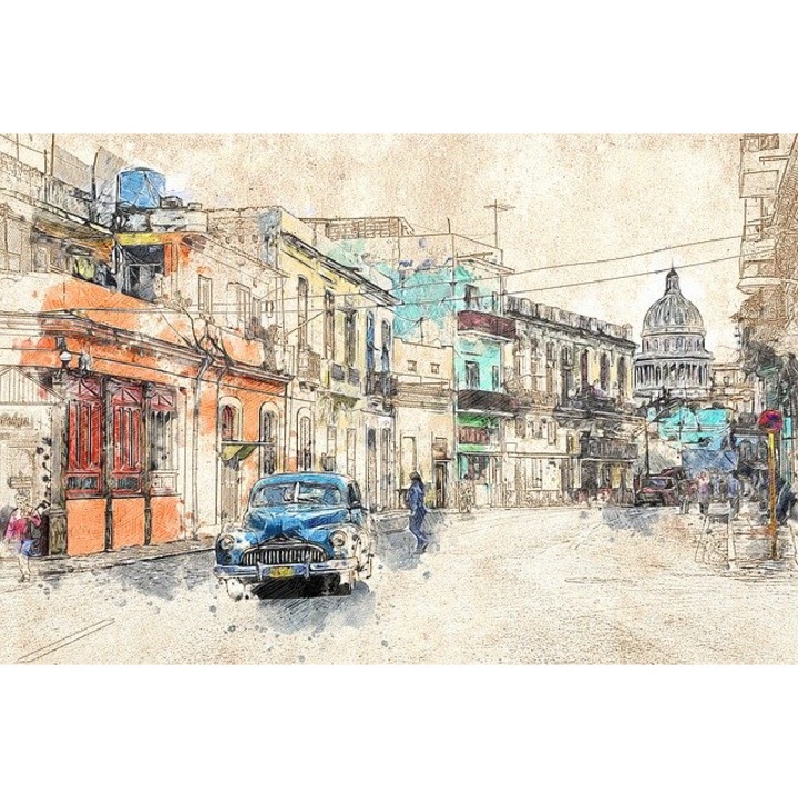 Vászonfestmény mérete 55x85cm Autós táj