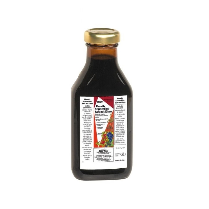 Elixir din plante medicinale si fructe Floradix Kräuterblut, Salus, cu fier, pentru adulti, 100% natural, lichid, 250 ml