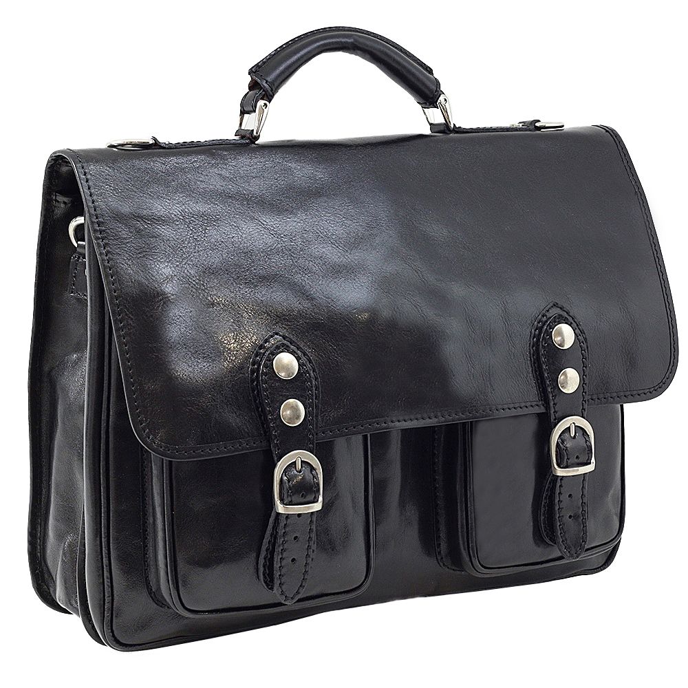 Geanta din piele naturala, casual, de barbati 4016, negru, portlaptop