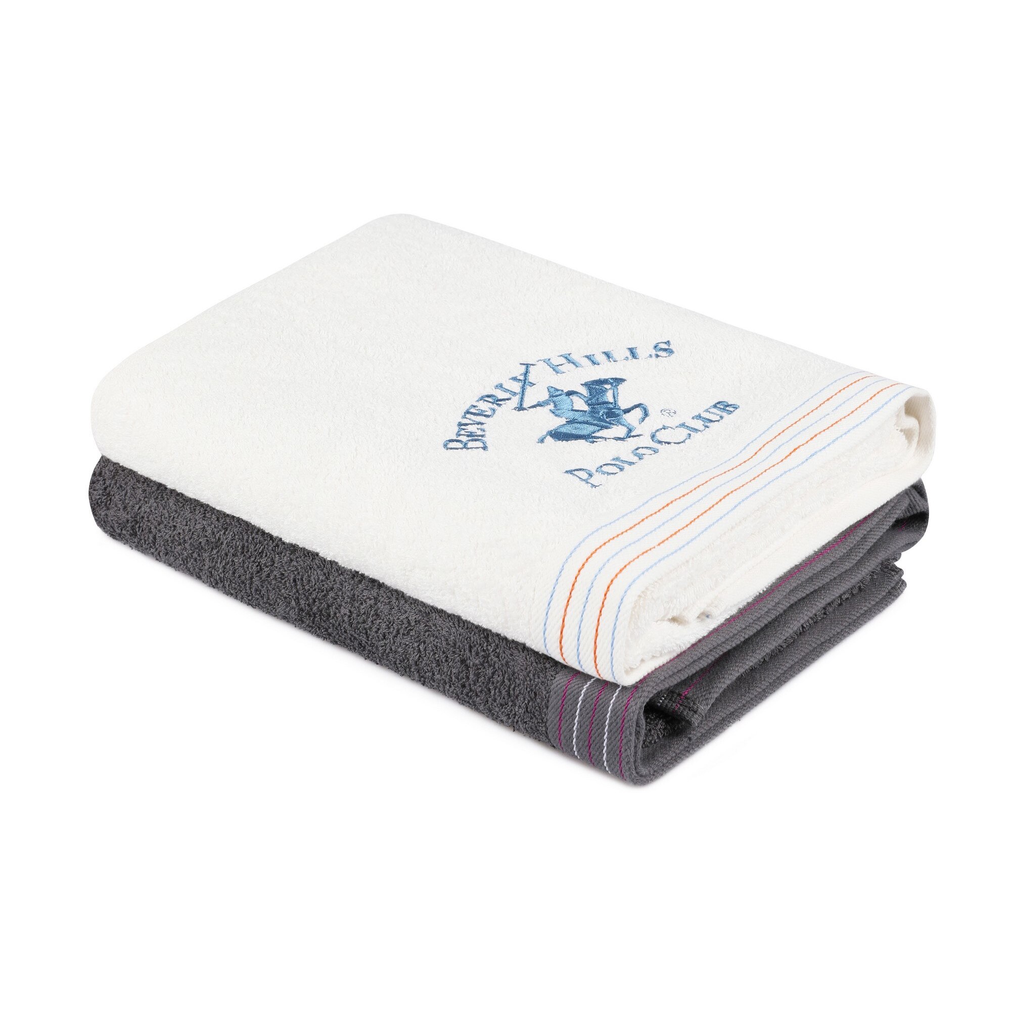 Set 2 prosoape de baie , Beverly Hills Polo, gri-alb, 70x140cm