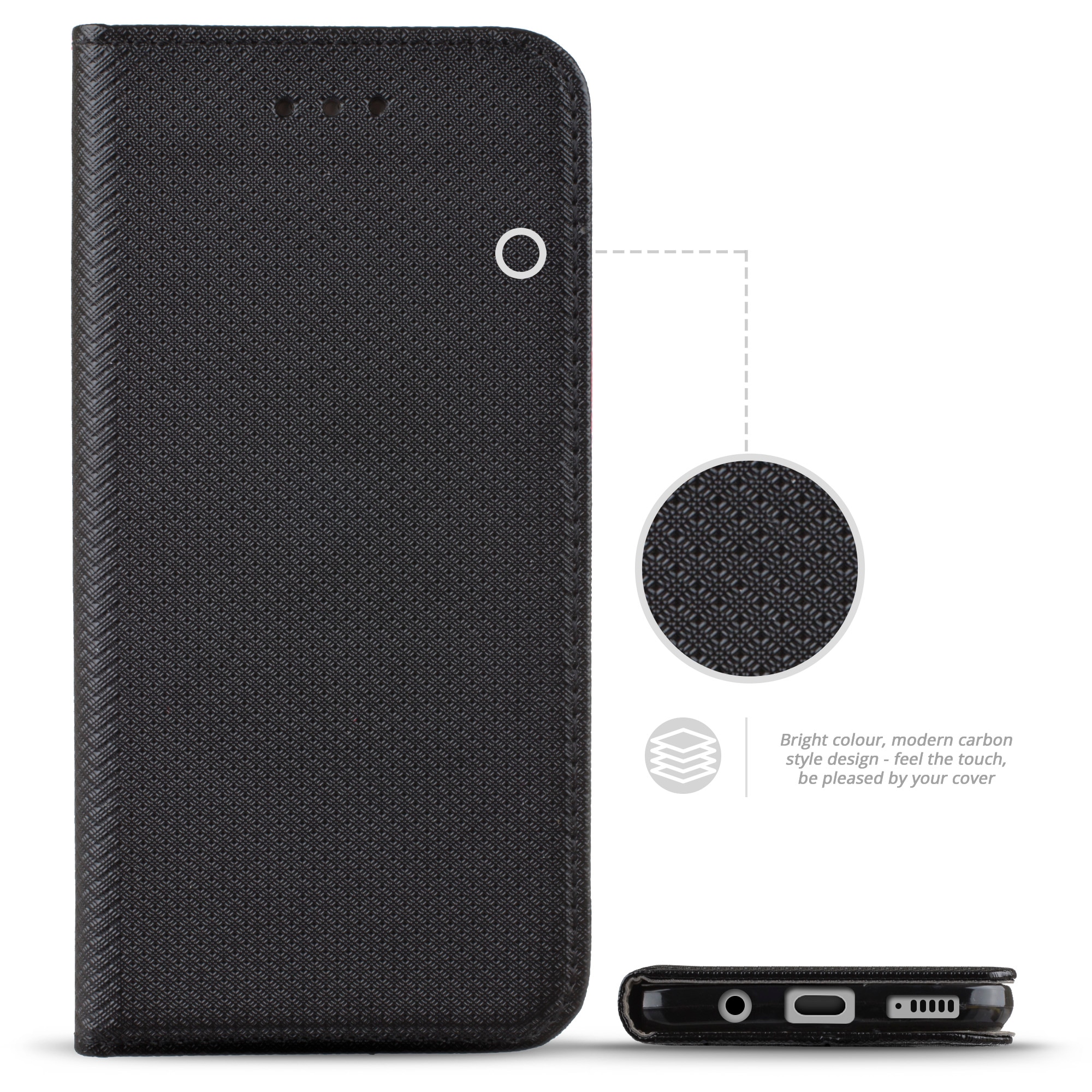 Husa pentru telefon, Moozy, Flip On, pentru Samsung A20e, Negru, Piele ecologica