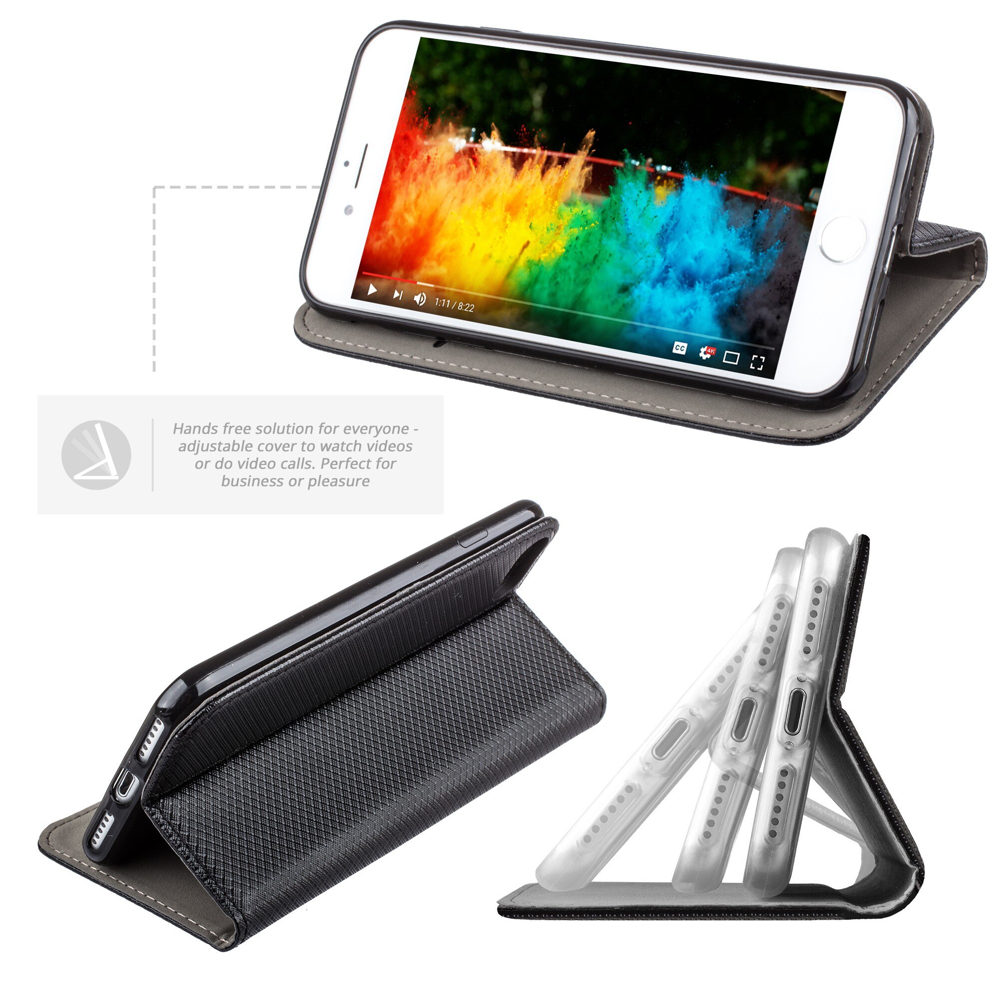 Husa pentru telefon, Moozy, Flip On, pentru iPhone 8 / 7 / SE 2020, Negru, Piele ecologica