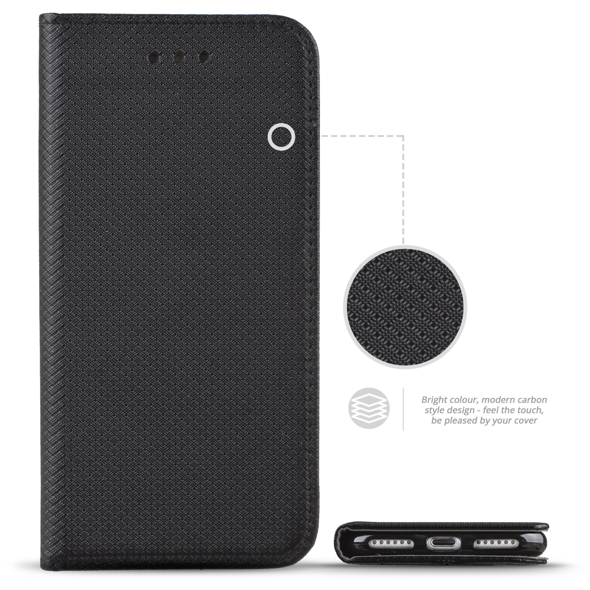 Husa pentru telefon, Moozy, Flip On, pentru iPhone 8 / 7 / SE 2020, Negru, Piele ecologica