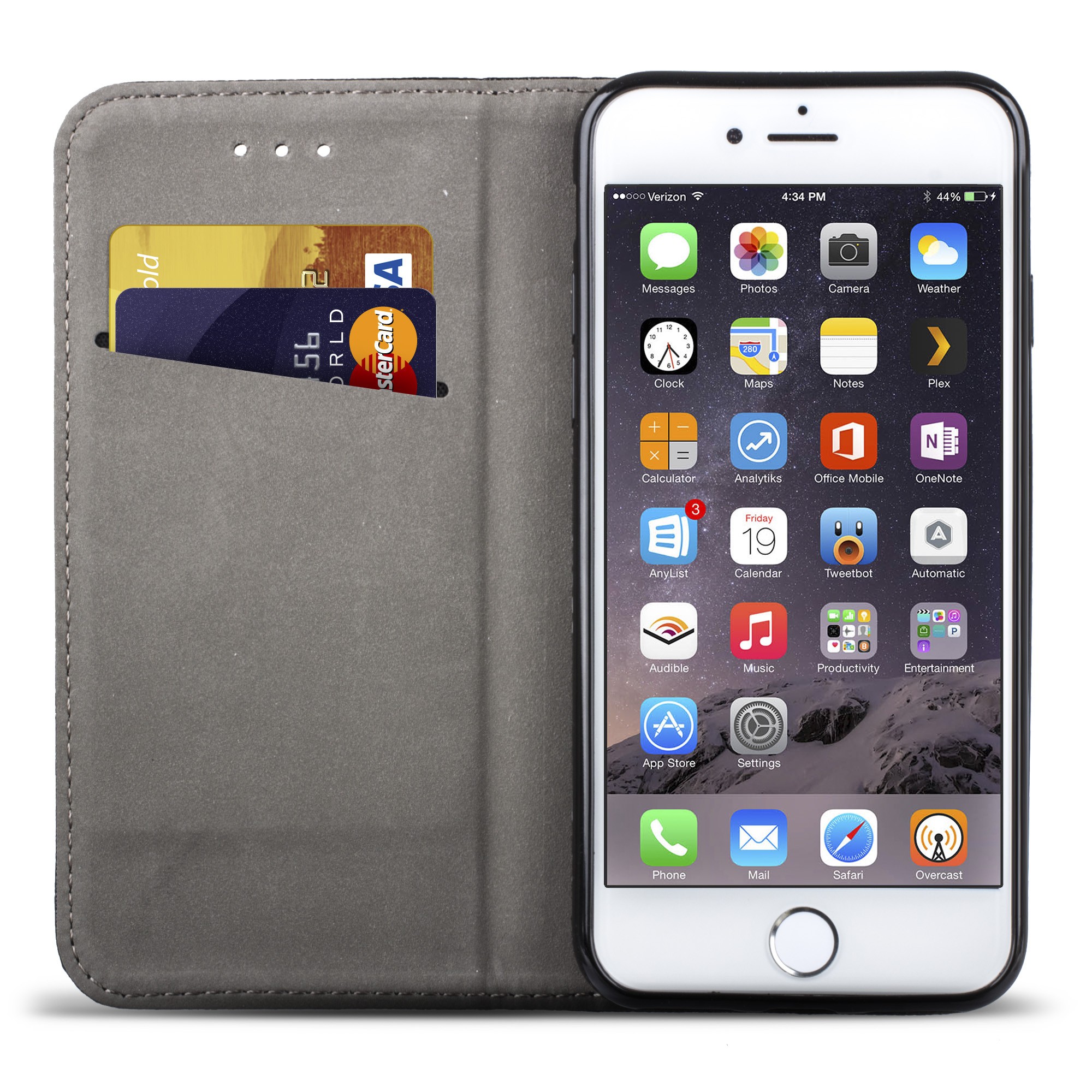 Husa pentru telefon, Moozy, Flip On, pentru iPhone 8 / 7 / SE 2020, Negru, Piele ecologica