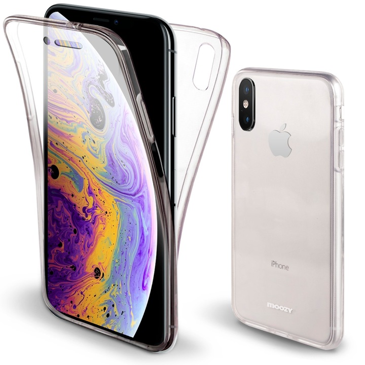 360 tok, Moozy iPhone X / XS-hez, Átlátszó, Szilikon