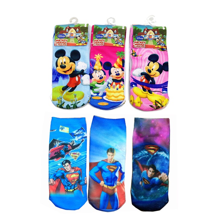Disney fiúzoknikészlet 903032-092-6PK, 6 részes, Mickey egér és Superman, nyomtatott, rövid, 25-31-es méret