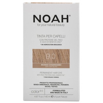Vopsea de par permanenta fara amoniac Noah 9.0 Blond foarte deschis, 140 ml Vopsea de par permanenta fara amoniac Noah 9.0 Blond foarte deschis, 140 ml