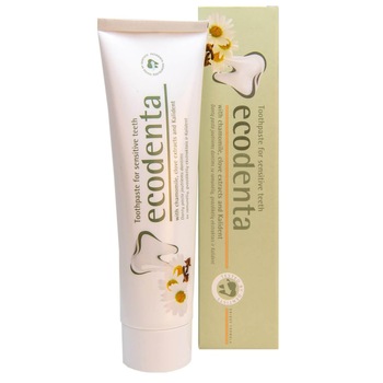 Pasta de dinti pentru dinti sensibili Ecodenta cu extract de musetel, cuisoare si Kalident, 100 ml Pasta de dinti pentru dinti sensibili Ecodenta cu extract de musetel, cuisoare si Kalident, 100 ml