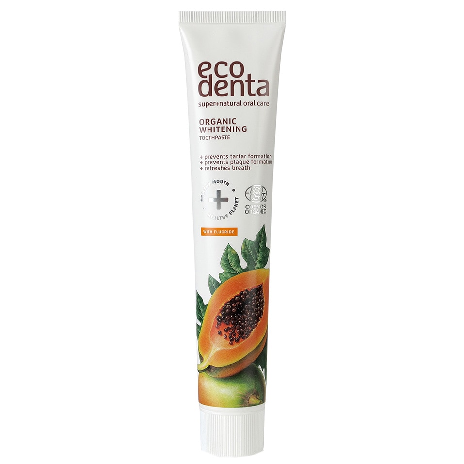 Pasta de dinti pentru albire Ecodenta, Cosmos Organic cu extract de papaya, 75 ml