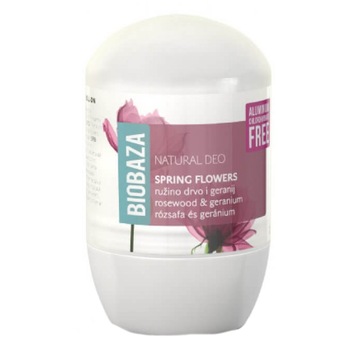 Deodorant natural pe baza de piatra de alaun Biobaza, Spring Flowers cu trandafir si geranium, Femei, 50 ml Deodorant natural pe baza de piatra de alaun Biobaza, Spring Flowers cu trandafir si geranium, Femei, 50 ml