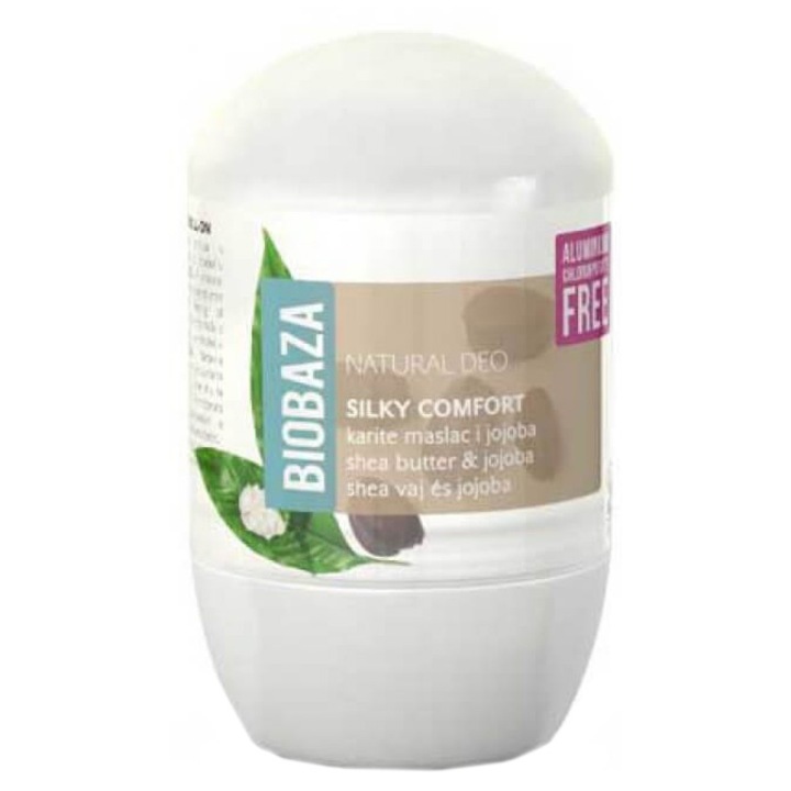 Deodorant natural pe baza de piatra de alaun Biobaza, Silky Comfort cu unt de shea si ulei de jojoba, Femei, 50 ml