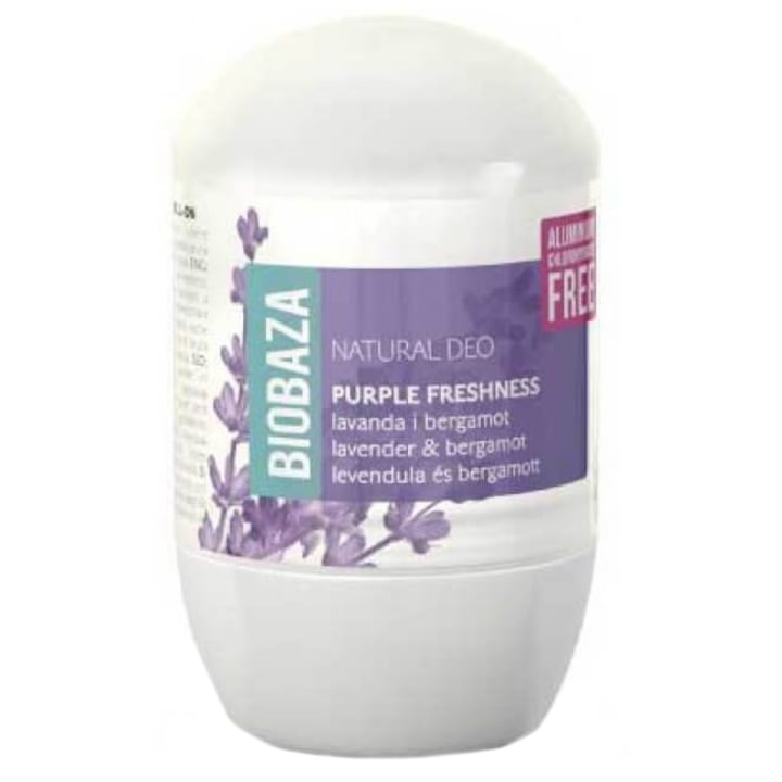 Deodorant natural pe baza de piatra de alaun Biobaza, Purple Freshness cu lavanda si bergamota, Femei, 50 ml