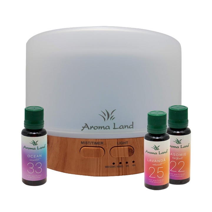 Pachet Aroma Difuzor Oslo + 3 uleiuri hidrosolubile, Aroma Land, 30 ml