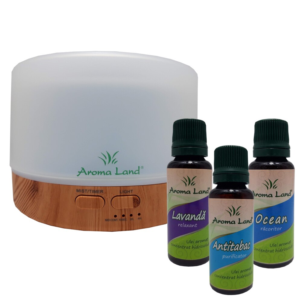 Pachet Aroma Difuzor Oslo + 3 uleiuri hidrosolubile, Aroma Land, 30 ml