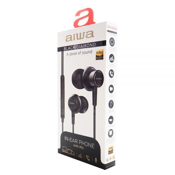 Casti Audio aiwa Black Diamond Hi-Res Audio In-Ear cu Microfon pe