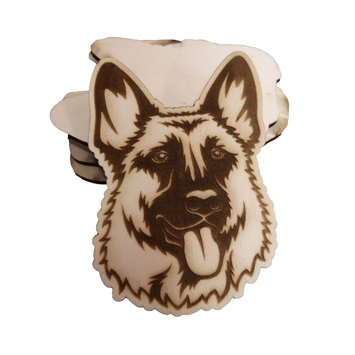 BestCase fából készült poháralátét készlet, németjuhász forma, gravírozott, 6 db / szett