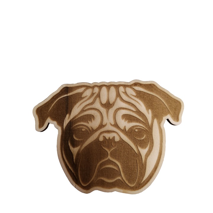 Fa pohártartó, Mopsz, gravírozott, 6 db-os készlet