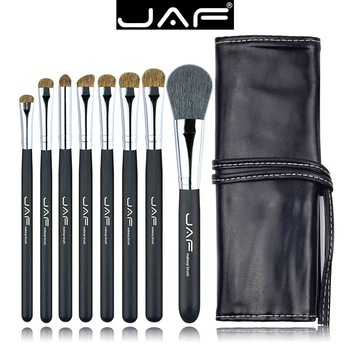 Set 8 pensule machiaj JAF®, maner din lemn, par natural, ochi, obraji, buze, suport depozitare, negru Set 8 pensule machiaj JAF®, maner din lemn, par natural, ochi, obraji, buze, suport depozitare, negru