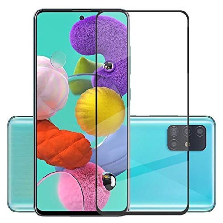 Стъклен протектор за целият екран Full 5D Curved,За Samsung A71 ,Full Glue ,Черен