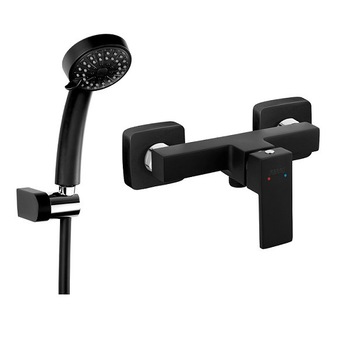 Pachet 2in1 Baterie dus Negru Mat Ferro Zicco, cartus ceramic si Set para dus cu suport si furtun flexibil, Negru Mat Pachet 2in1 Baterie dus Negru Mat Ferro Zicco, cartus ceramic si Set para dus cu suport si furtun flexibil, Negru Mat