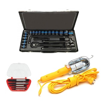 Pachet format din Trusa tubulare 24 piese BRT, 12 laturi, Lampa lucru, led-uri si set 5 extractoare suruburi Pachet format din Trusa tubulare 24 piese BRT, 12 laturi, Lampa lucru, led-uri si set 5 extractoare suruburi