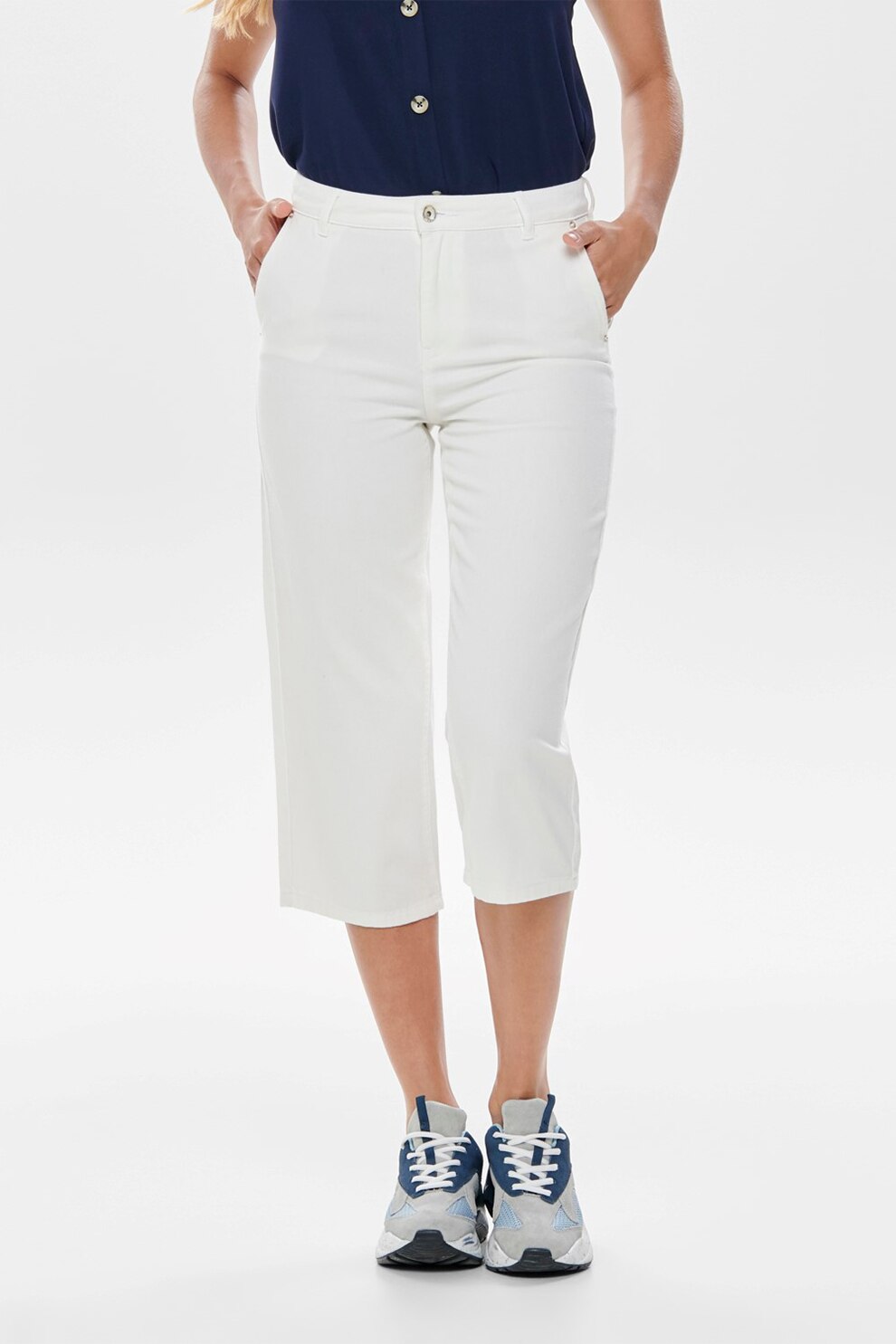 Only, Pantaloni culotte cu buzunare oblice, Alb optic