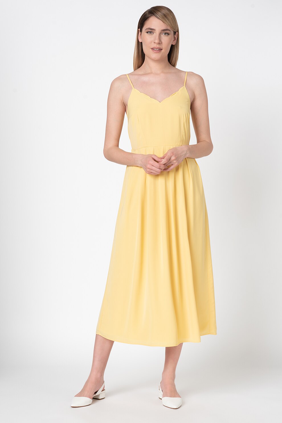 Only, Rochie midi evazata cu bretele subtiri Sue, Galben