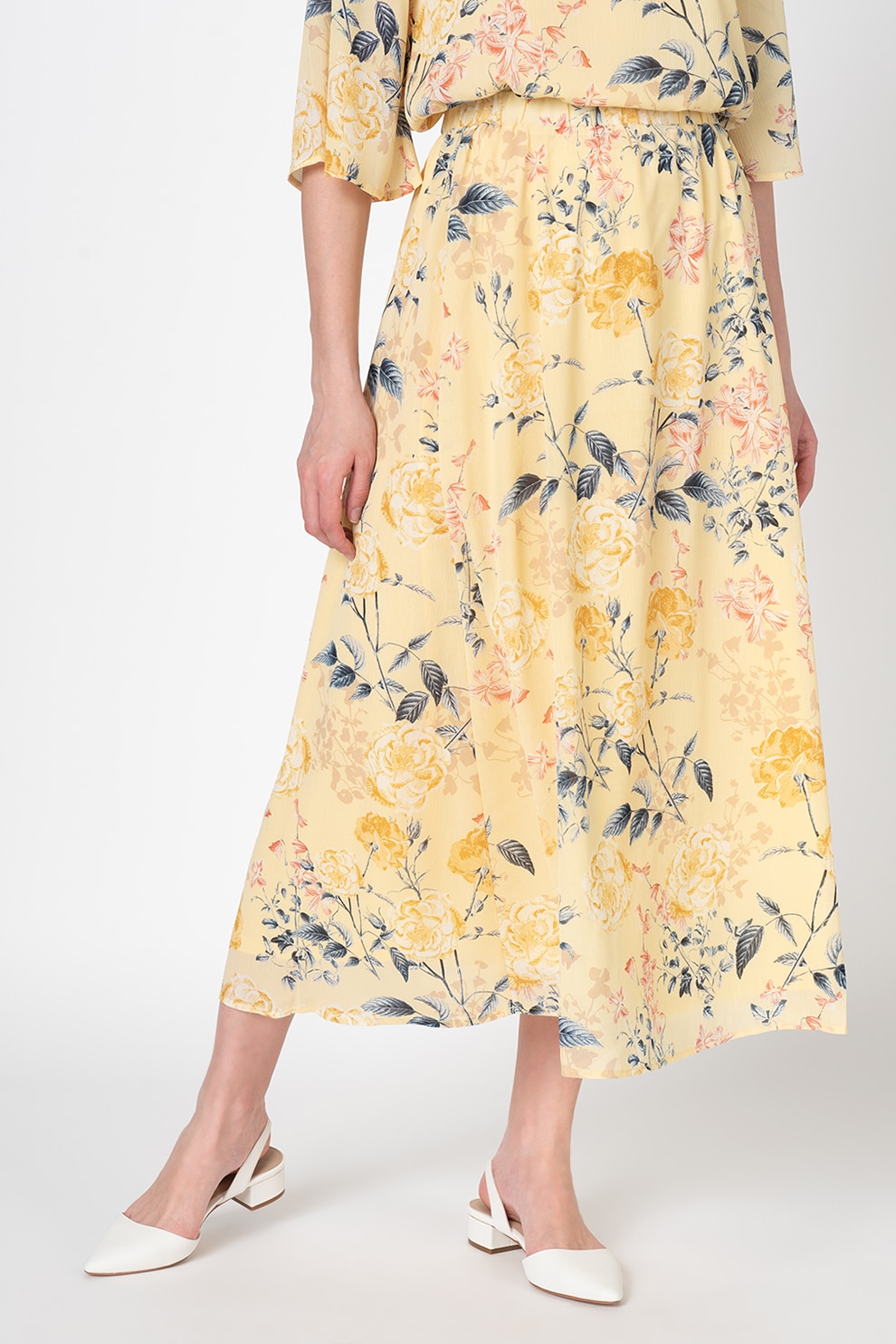 Only, Fusta midi cu imprimeu floral Lexy, Galben pai/albastru/rosu, 34