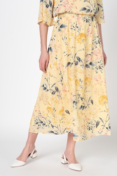 Only, Fusta midi cu imprimeu floral Lexy, Galben pai/albastru/rosu, 34 Only, Fusta midi cu imprimeu floral Lexy, Galben pai/albastru/rosu, 34