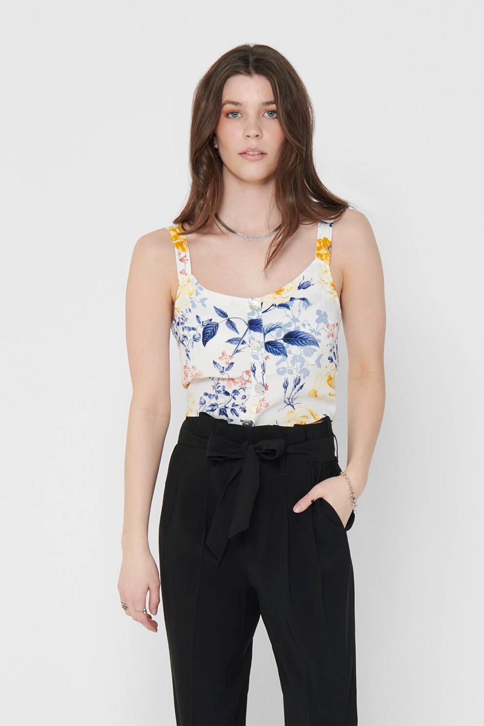 Only, Top cu nasturi decorativi, Alb/Albastru/Galben