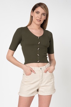 JdY, Tricou crop cu aspect striat Yummy, Verde militar JdY, Tricou crop cu aspect striat Yummy, Verde militar
