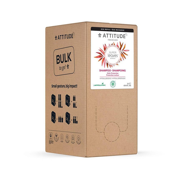 Rezerva sampon ecologic Attitude Superleaves pentru protectia parului vopsit, ulei de avocado & extract de rodie, 2 l