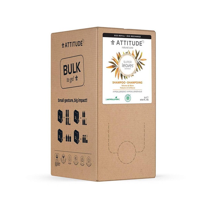 Rezerva sampon ecologic Attitude Superleaves pentru volum si stralucire, proteine de soia & merisoare, 2 l