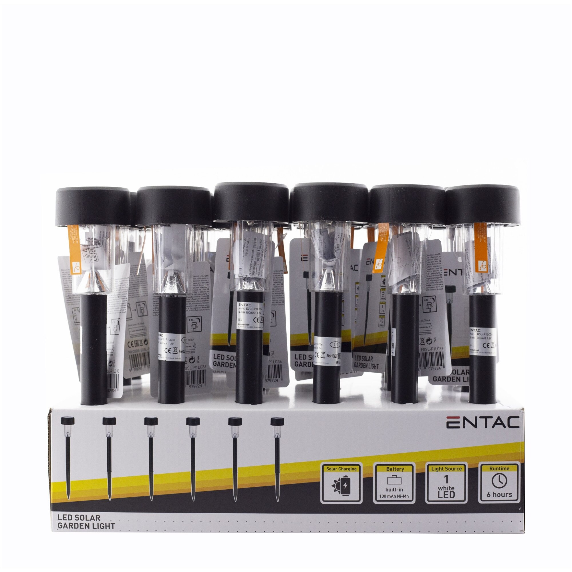 Pachet 24 lampi solare LED ENTAC, 36 cm, plastic, negru