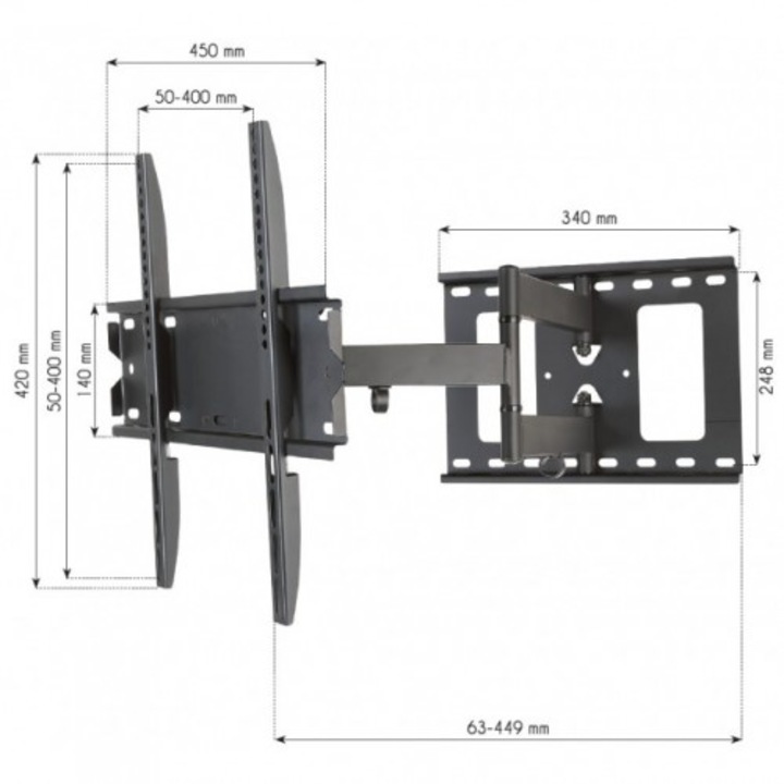 Techly ICA-PLB 148L dönthető fali karos konzol, 32-65" LCD TV, fekete